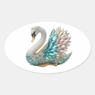 Bedazzled Diamant Schwan Gold Kristall Bling Ovaler Aufkleber
