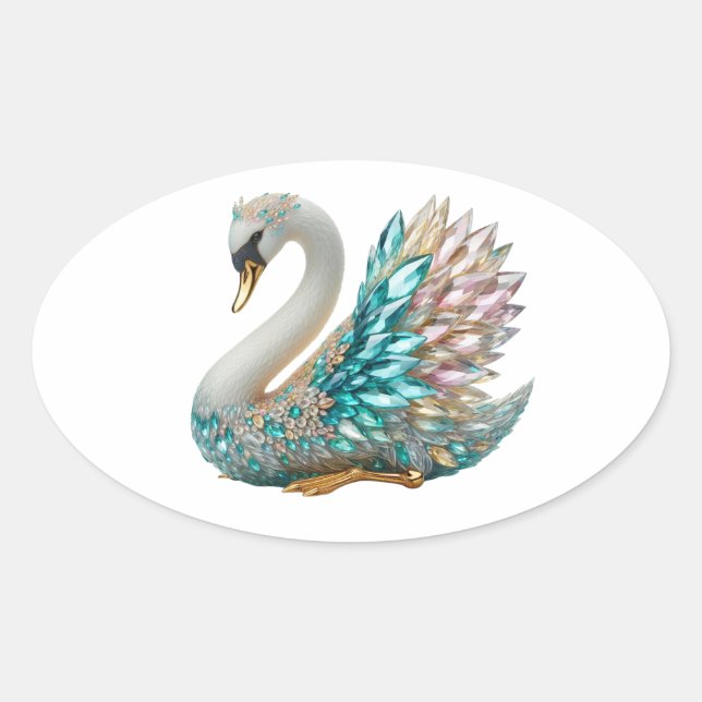 Bedazzled Diamond Schwan Gold Kristall Bling Ovaler Aufkleber (Vorderseite)