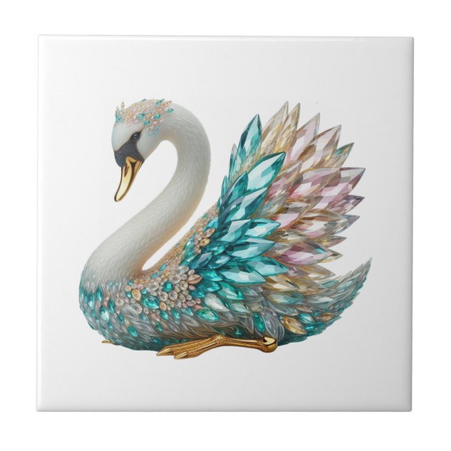 Bedazzled Diamond Swan Gold Crystal Bling Fliese (Vorderseite)