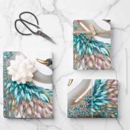 Bedazzled Diamond Swan Gold Crystal Bling Geschenkpapier Set
