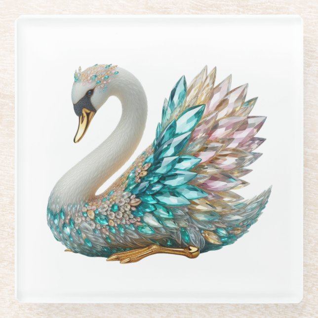 Bedazzled Diamond Swan Gold Crystal Bling Glasuntersetzer (Vorderseite)