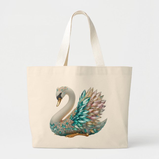 Bedazzled Diamond Swan Gold Crystal Bling Jumbo Stoffbeutel (Vorne)