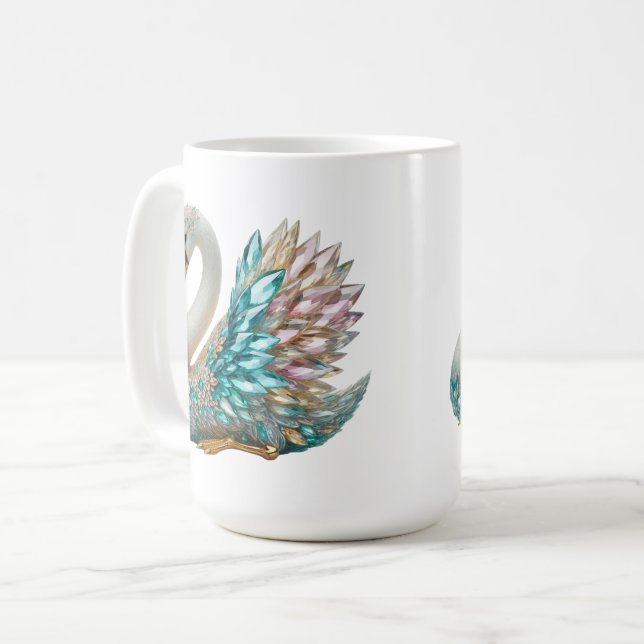 Bedazzled Diamond Swan Gold Crystal Bling Kaffeetasse (Vorderseite Links)
