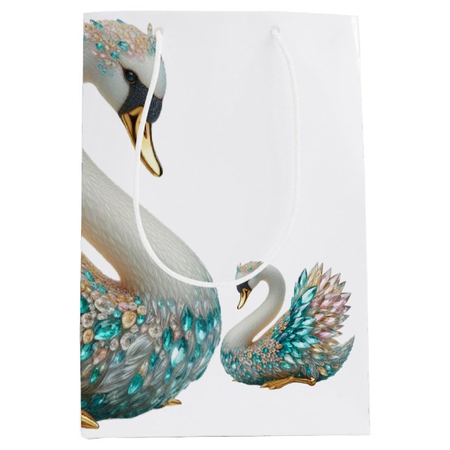 Bedazzled Diamond Swan Gold Crystal Bling Mittlere Geschenktüte (Vorderseite)