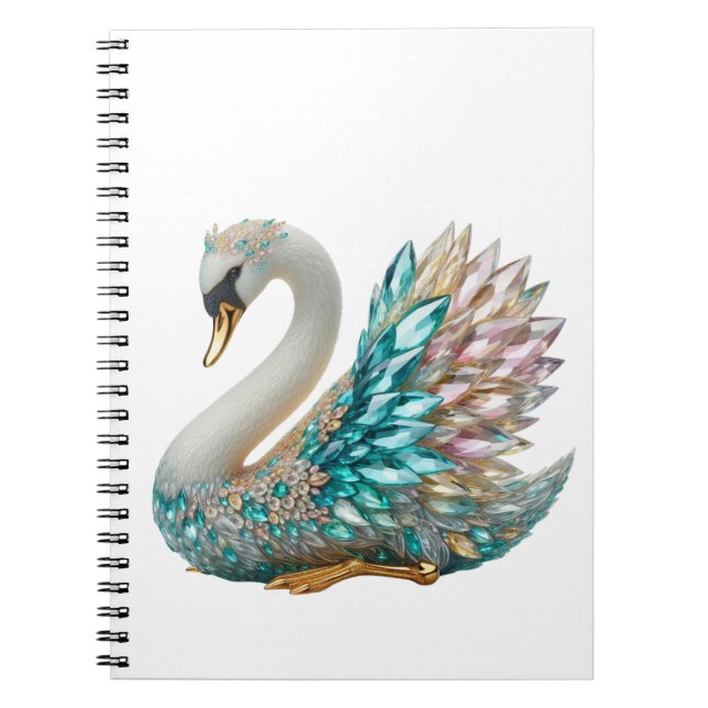 Bedazzled Diamond Swan Gold Crystal Bling Notizblock (Vorderseite)
