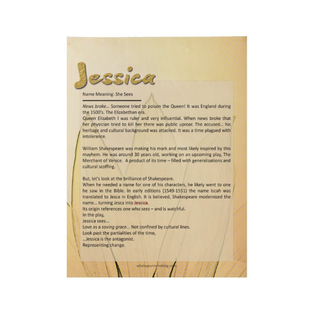 Bedeutung der Namensjessicas Holzposter (Vorderseite)