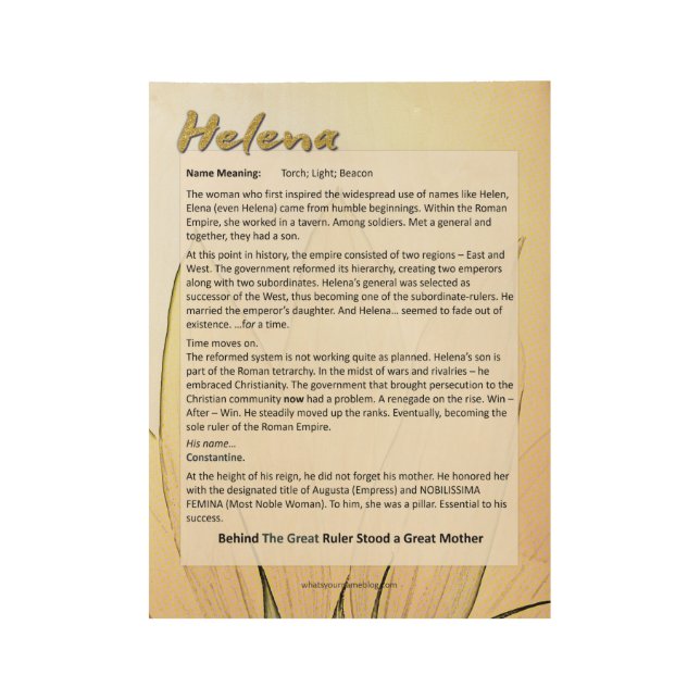 Bedeutung des Namenshelenas Holzposter (Vorderseite)