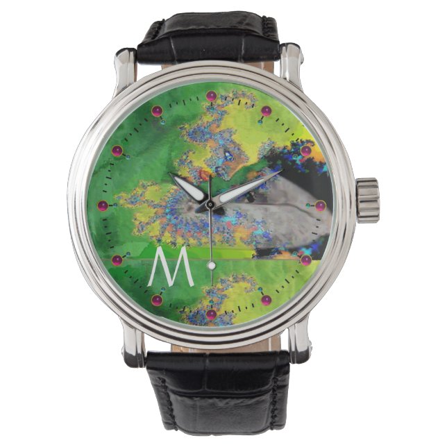 BEDEUTUNG, GRÜNES FRAKTAL, FRAUENMONOGRAMM ARMBANDUHR (Vorderseite)