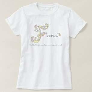 BEDEUTUNGS-Monogrammt-stück Fiona-Mädchen F Namens T-Shirt