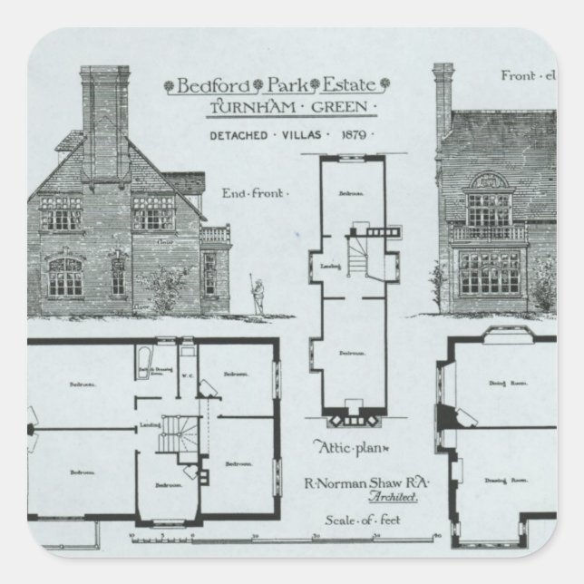 Bedford Park Anwesen Quadratischer Aufkleber (Vorderseite)
