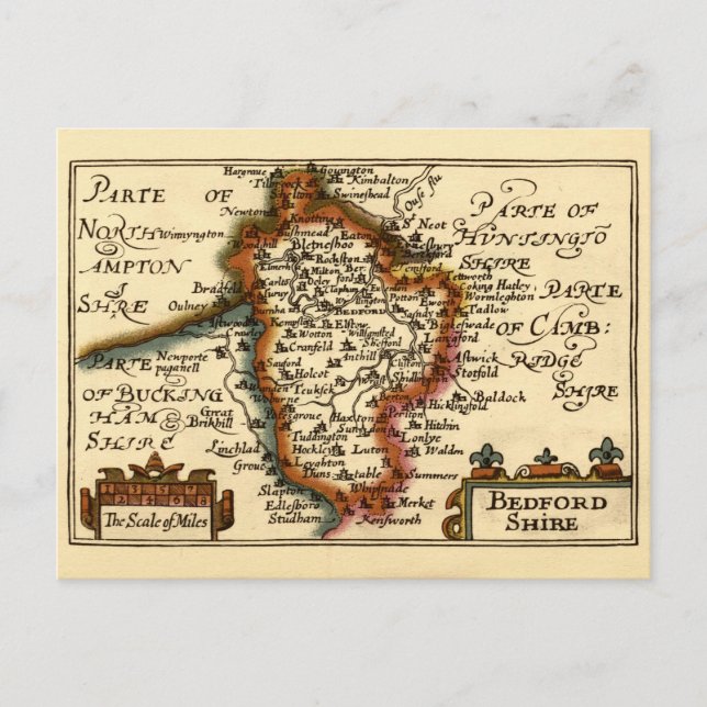 Bedfordshire Landkreis England Alte antike Karte (Vorderseite)