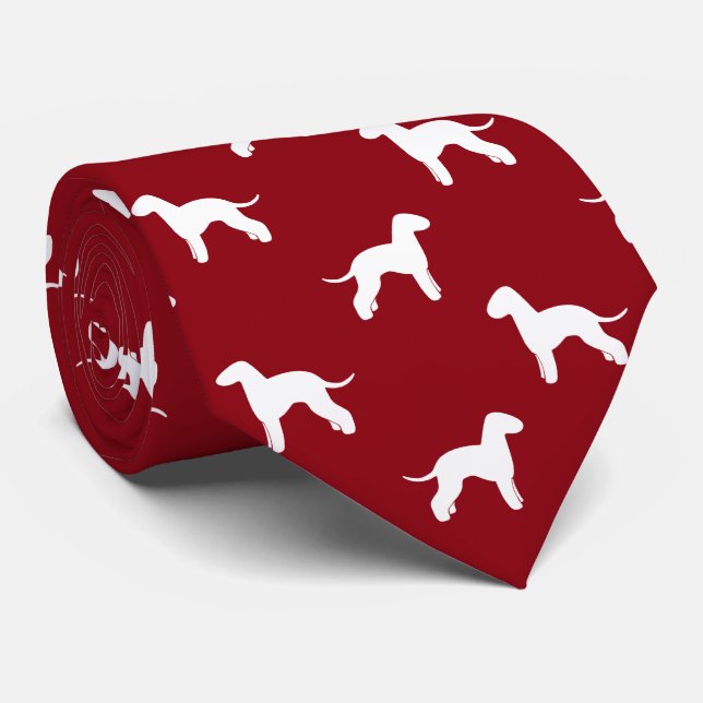 Bedlington Terrier Dog Silhouetten Pattern Red Krawatte (Gerollt)