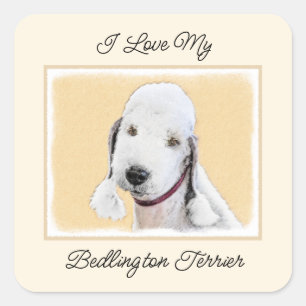 Bedlington Terrier Painting - Original Dog Art Quadratischer Aufkleber