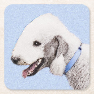 Bedlington Terrier Painting - Original Dog Art Rechteckiger Pappuntersetzer