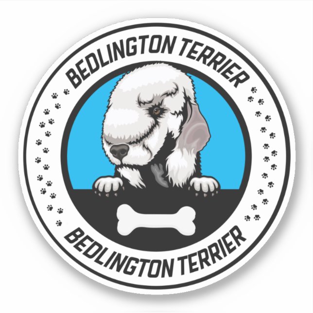 Bedlington Terrier Peeking Illustration Abzeichen Aufkleber (Vorderseite)