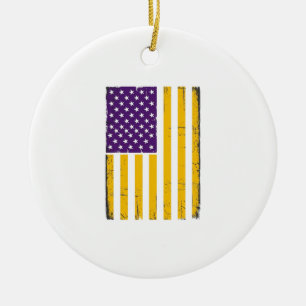 Bedrängte lila und goldene amerikanische Flagge Ve Keramik Ornament