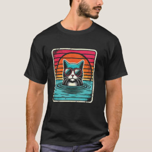 Bedrängte Retro-Sonnenuntergangs-Chill-Katze Mama  T-Shirt