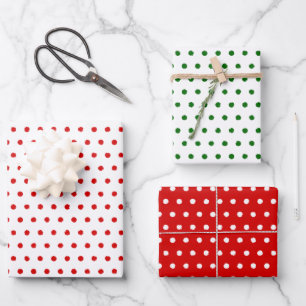 Bedrängtes Rot Grün Weiß Tupfenmuster Geschenkpapier Set