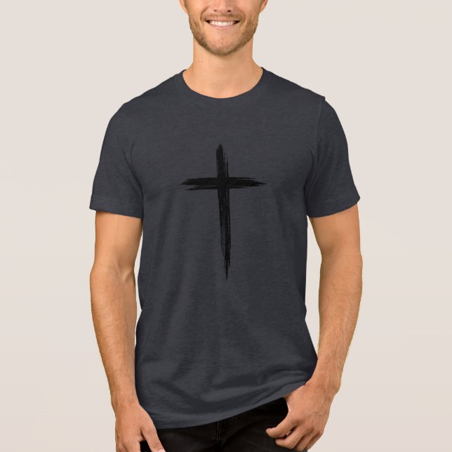 Bedrängtes schwarzes Kreuz Tri-Blend Shirt (Vorderseite)
