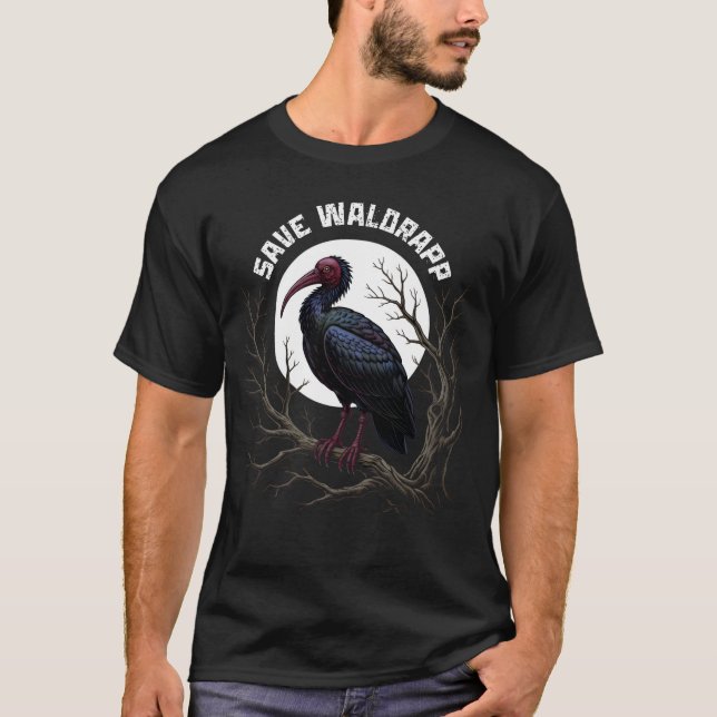 Bedrohte Vögel: Waldrapp oder Kahler Ibis T-Shirt (Vorderseite)
