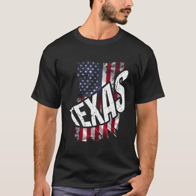 Bedrückte amerikanische Flagge Texas T-Shirt (Vorderseite)