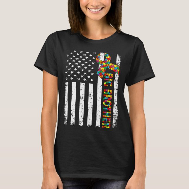 Bedrückte Autismus Big Brother American Flag Famil T-Shirt (Vorderseite)