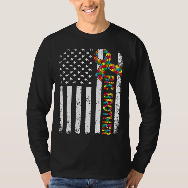 Bedrückte Autismus Big Brother American Flag Famil T-Shirt (Vorderseite)