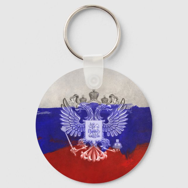 Bedrückte bemalte Flagge Russlands mit Adler Schlüsselanhänger (Vorderseite)