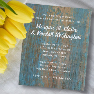 Bedrückte Blue Wood Wedding Budget Einladungen Flyer