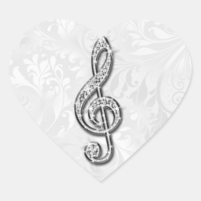 Bedruckte Diamond-Musiknote Herz-Aufkleber (Vorderseite)