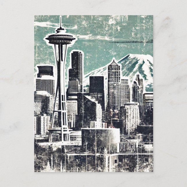 Bedrückte Grunge Seattle Washington Postkarte (Vorderseite)