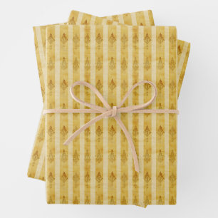 Bedrückte Motive auf gelben Streifen Geschenkpapier Set
