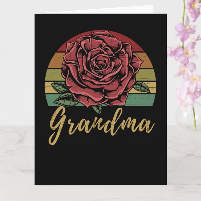Bedrückte Retro Sunset Rote Rose Oma Karte (Orchidee)