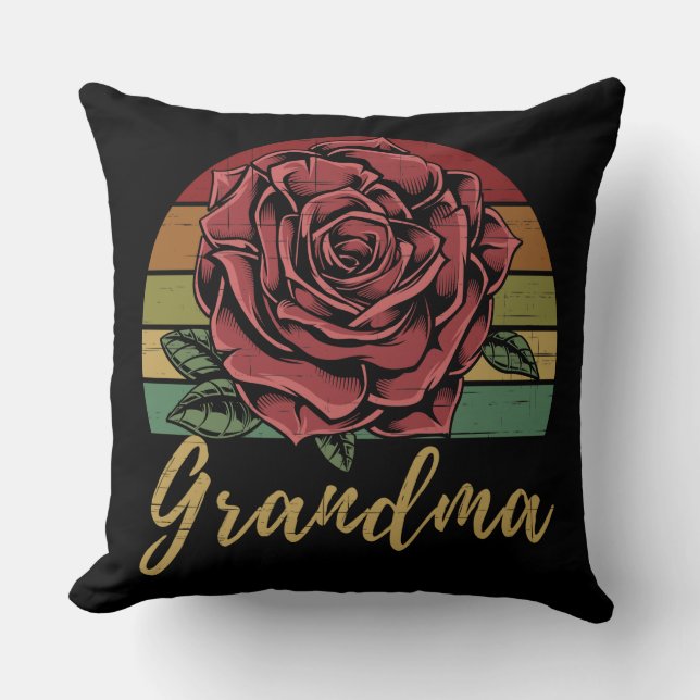 Bedrückte Retro Sunset Rote Rose Oma Kissen (Vorderseite)
