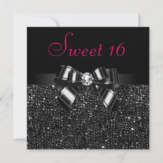 Bedruckte schwarze Sequinen, Bow & Diamond Pink Sw Einladung