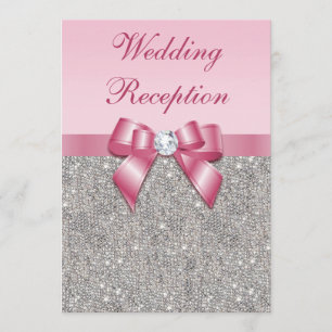 Bedruckte Silver Sequins rosa Bow Hochzeitsempfang Einladung
