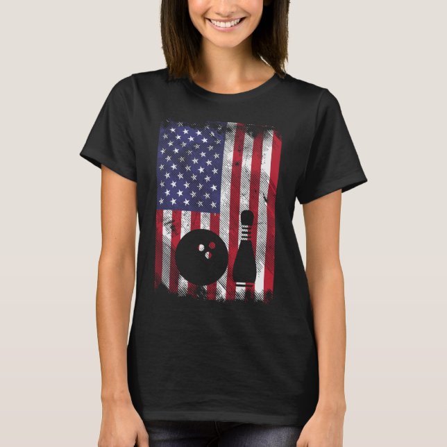 Bedrückte US-Flagge Bowling Patriotic Bowler Men W T-Shirt (Vorderseite)