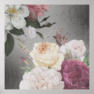 Bedrückte Vintage Elegante Rosen und Weiße Rosen Poster