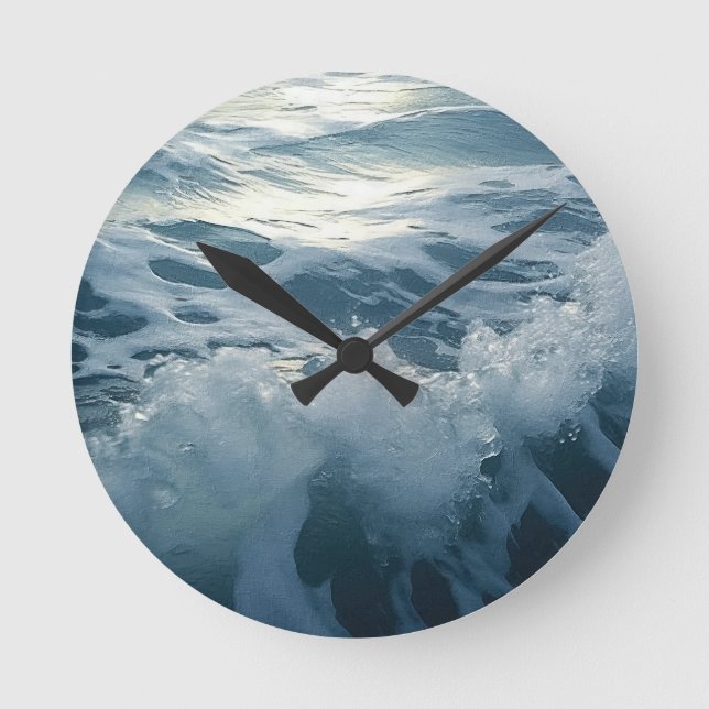 Bedruckte Waves Theme-Malerei Runde Wanduhr (Vorderseite)