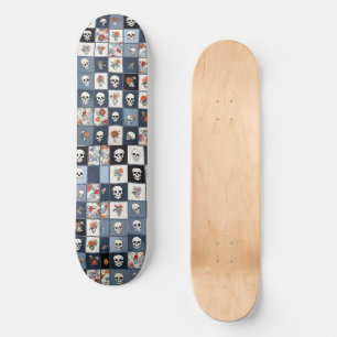 Bedrückter Denim Patchwork Skulls Floral Skateboard