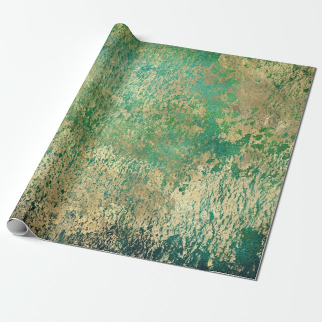 Bedrückter Gold-Spritzer auf Grün Geschenkpapier (Ungerollt)