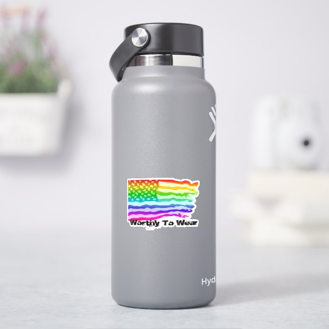 Bedrückter Regenbogen der US-Fahne - es lohnt sich Aufkleber (HydroFlask)