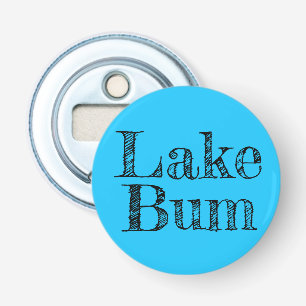 bedrückter schwarzer LAKE-BUM-Typ auf hellblau Flaschenöffner