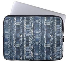 Bedrückter und geflochtener Blauer Jean Denim Laptopschutzhülle