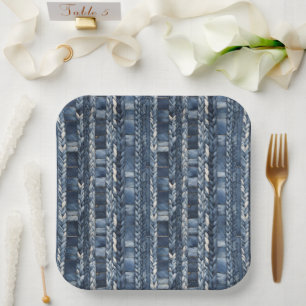 Bedrückter und geflochtener Blauer Jean Denim Pappteller