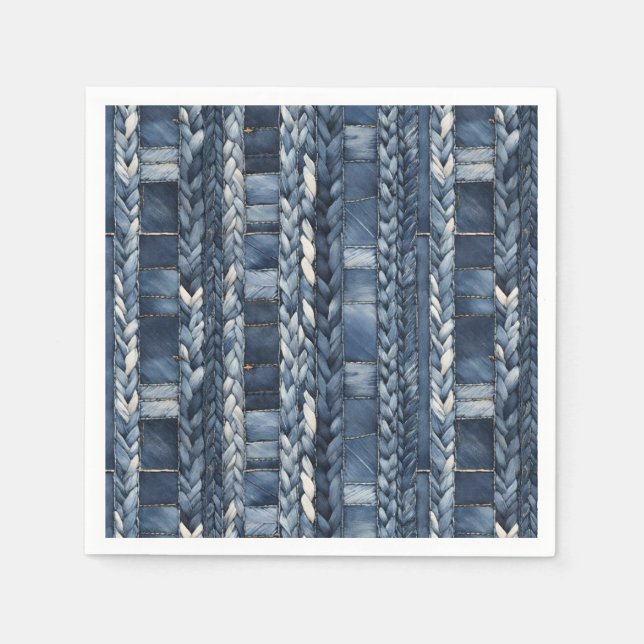 Bedrückter und geflochtener Blauer Jean Denim Serviette (Vorderseite)