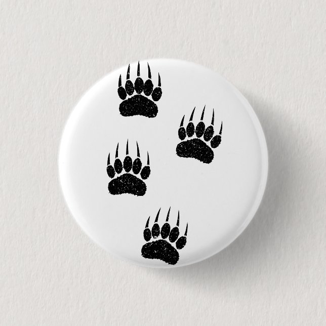 Bedrücktes altes Papier drucken schwarze Bärenpaws Button (Vorderseite)