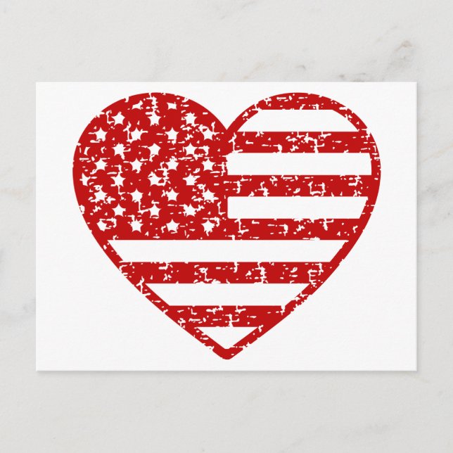 Bedrücktes amerikanisches Flaggenherz Postkarte (Vorderseite)