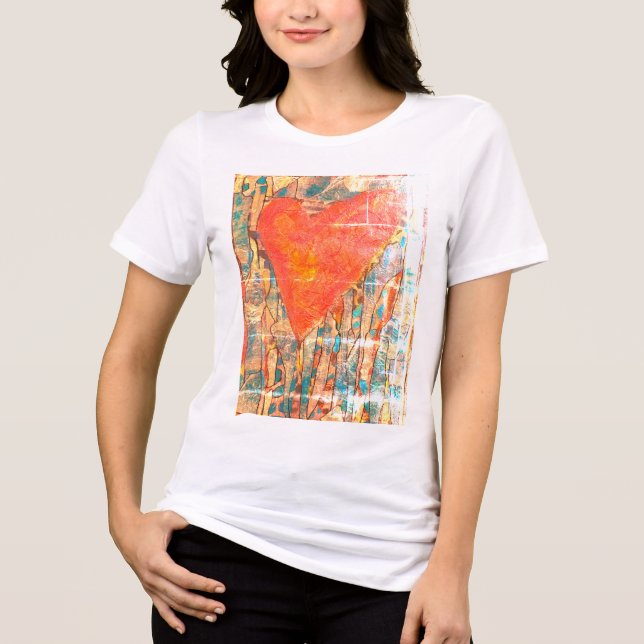 Bedrücktes Aussehen Herz Tri-Blend Shirt (Vorderseite)