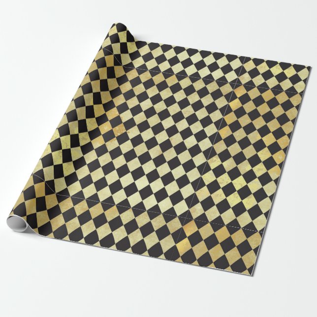 Bedrücktes Gold und Vintages Harlequin Geschenkpapier (Ungerollt)